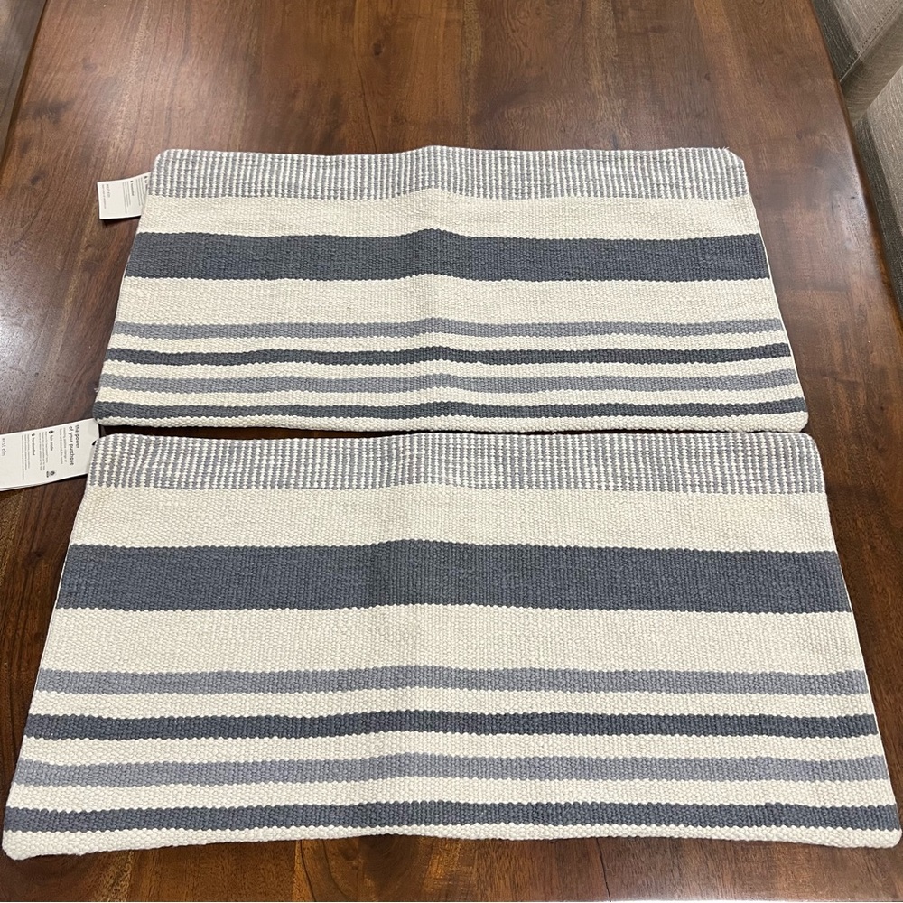 West Elm Charcoal and Cream Striped Accent Pillows
